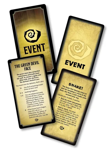 Betrayal at House on the Hill and Baldur's Gate Promo Cards: Green Devil Face & Snake