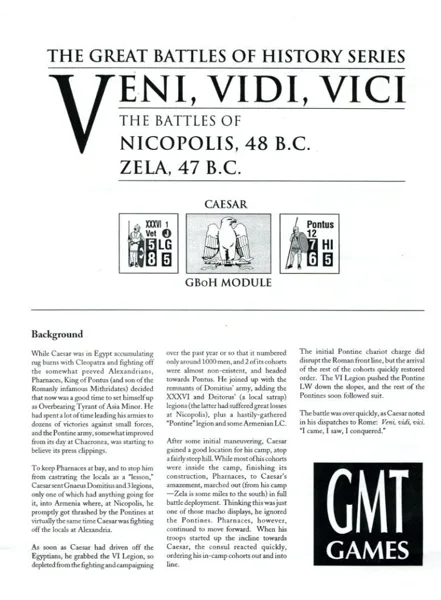 The Great Battles of Julius Caesar: The Civil Wars 48-45 B.C. – Veni Vidi Vici: The Battles of Nicopolis 48 B.C. Zela 47 B.C.