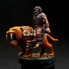 Mounted Stone-age Fighter on Saber-tooth Tiger (pre-supported)