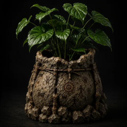 Stone Age Tribal Planter / Primitive Rock Vase | Cave Art Plant Pot STL | FDM Friendly