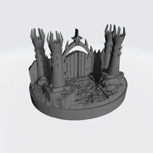 Dark Gate 3D miniature with two towers in front, detailed base for board games like War of the Ring