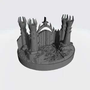 Dark Gate 3D miniature with two towers in front, detailed base for board games like War of the Ring