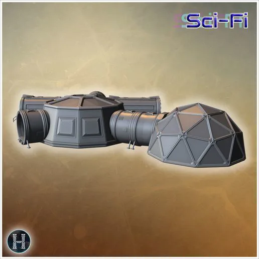 Modular space base with corridor and dome (2) - Future Sci-Fi SF Infinity Terrain Tabletop Scifi