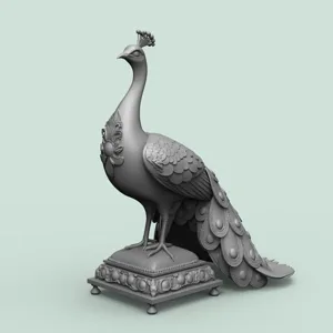 Emerald Peacock on Cushion Majestic Splendor Decorative Miniature 3D Print Model