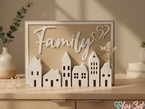 Self-Standing "Family" Village 3D Postcard