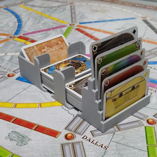 Ticket to Ride compatible Draw and discard station, card tray for Train Cards, Discard Pile, Destination Tickets, and Face Up Cards