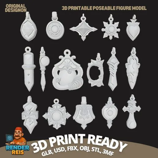 🇬🇧 Colorful Secrets of Fantasy Realms: 15-Piece Assorted Pendant 3D Model Collection