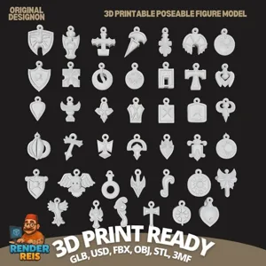 Mystical Signs of Fantasy Realms: 36-Piece Assorted Pendant 3D Model Collection