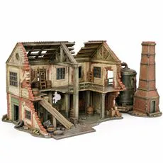 Steampunk Ruined Factory  - Modular Multi-Level Workshop w/ Smelting Furnace & Boiler Tank Tabletop Terrain