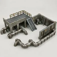 Sci-Fi Industrial Pipeline & Catwalk Set - Modular Factory Conduit Wall Section Tabletop Terrain 
