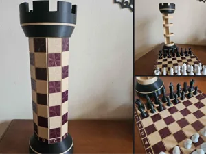 Chess box  tower set with foldable board  game
