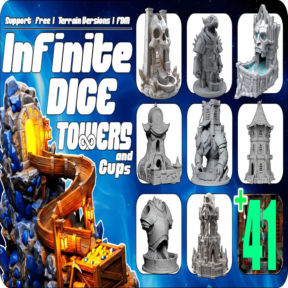 Infinite Dice Towers and Cups