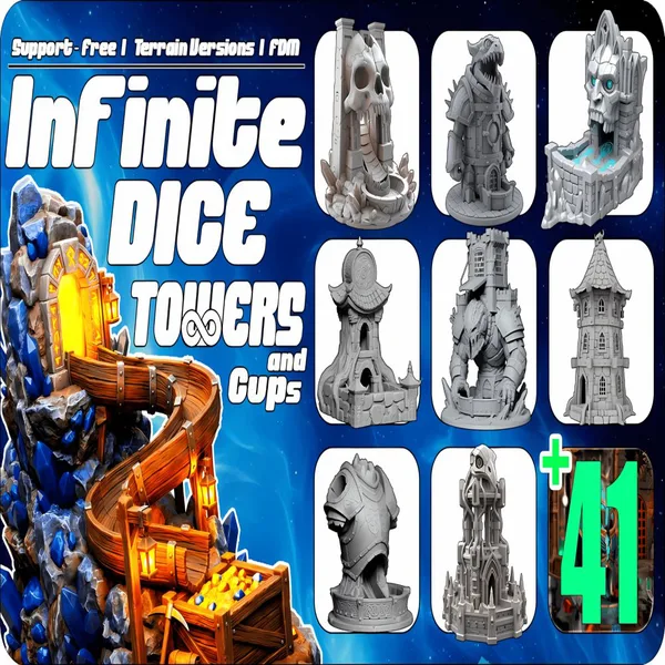 Infinite Dice Towers and Cups