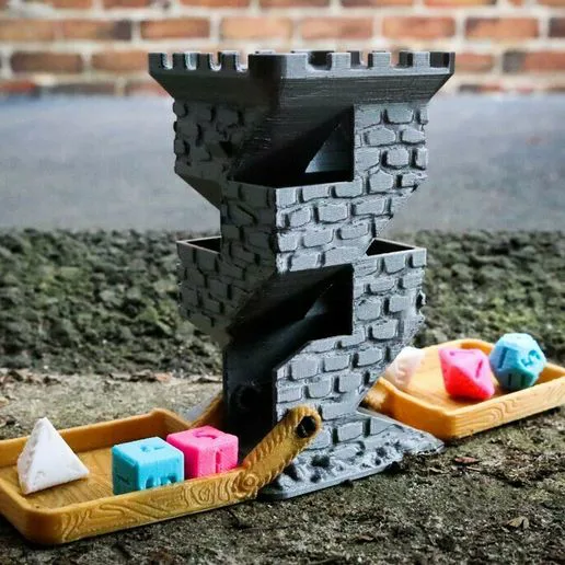 Brick Dice Tower with Fold-Up Wooden Drawbridges