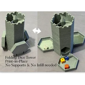 Folding Castle Hex Dice Tower (print in place)