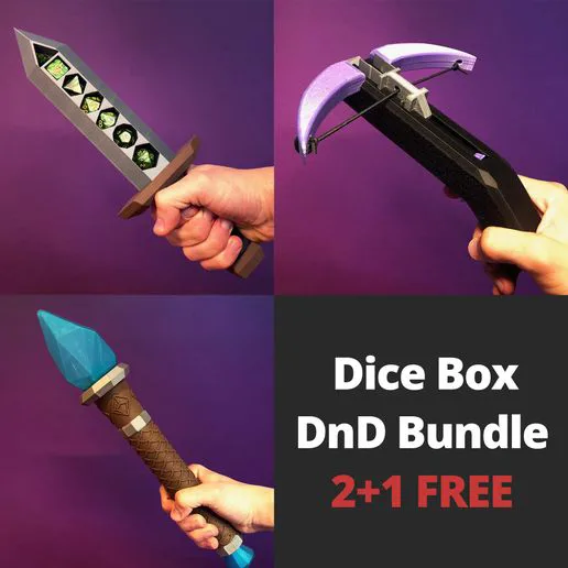 DnD Dice Holder Bundle - Epic Sword, Wand, Crossbow