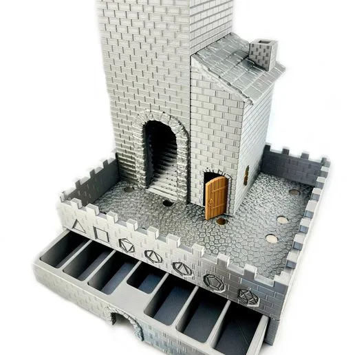 Arcane DnD Dice Tower Castle – STL Files with Dice Tray & Magnetic Storage Drawer