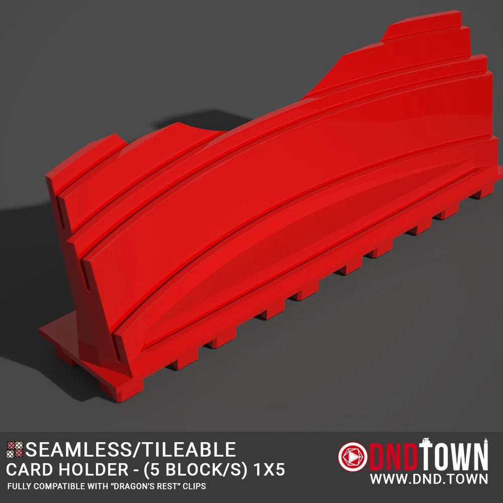 Playing Cards Holder - 3U - BOTTOM - Combined - Center - 1x5 (5 Block) - 38.1mm - DnD Town Minis (www.dnd.town)