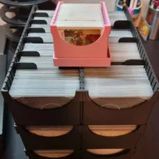Stackable Card trays for all cards sizes, Sleeved and un-sleeved ; with dividers, dice and token boxes.