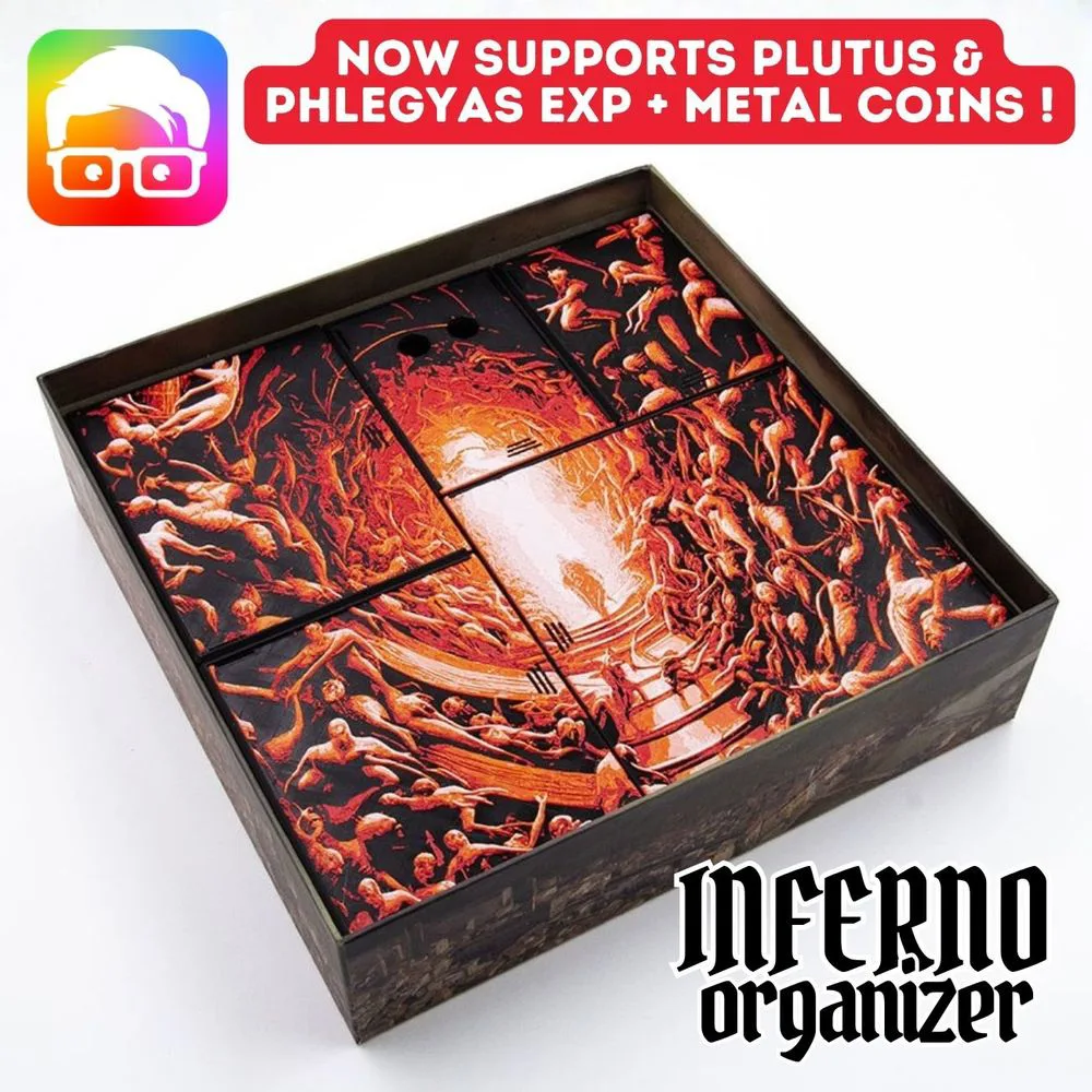 Inferno board game organizer - inc. Plutus & Phlegyas exp. and Metal Coins (by @ammedia3d)