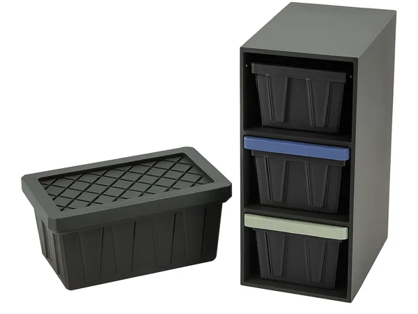 HDX Tote Bin 3 sizes, Lid & Rack (solid back)