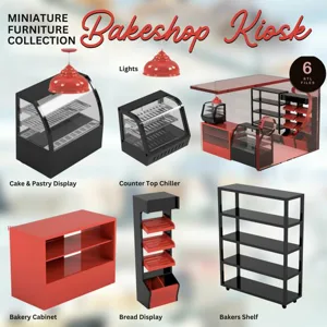 MINIATURE BAKESHOP/ BAKERY KIOSK FURNITURE COLLECTION (6+1 PCS) | 1:12 SCALE, MINIATURE BAKESHOP ROOM, DOLLHOUSE BAKERY ROOM, MINIATURE BAKERY STORE