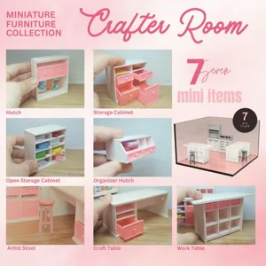 MINIATURE CRAFTER / SEWING ROOM FURNITURE COLLECTION (7 PCS) | 1:12 SCALE, MINIATURE CRAFT ROOM, DOLLHOUSE SEWING ROOM, MINIATURE CRAFTING ROOM