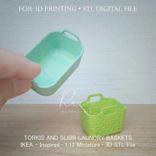 MINIATURE IKEA-Inspired Torkis and Slibb Laundry Baskets  | Laundry Room Miniature Furniture Collection