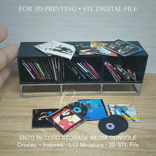 MINIATURE ENZO Record Storage Media Console | Home Music Studio Miniature Furniture Collection