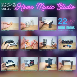 MINIATURE Home Music Studio Miniature Furniture Collection 22 Items | Miniature Furniture