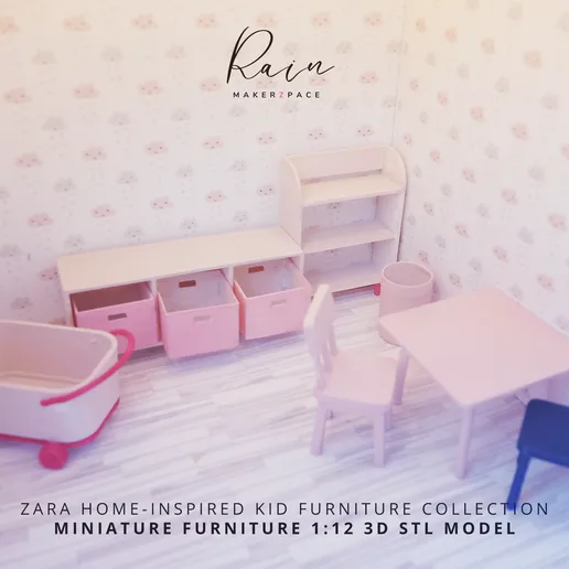 Zara Home-inspired Kid Miniature Furniture Collection, 8 PIECES 3D CAD MODELS