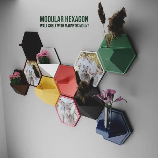Modular Hexagon Wall Shelf with Magnetic Mount