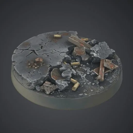 Cracked Concrete City Ruins - 40mm Miniature Display Base