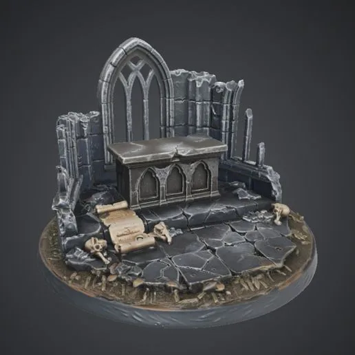 Ruined Gothic Altar Miniature Base - 40mm Scenic Display