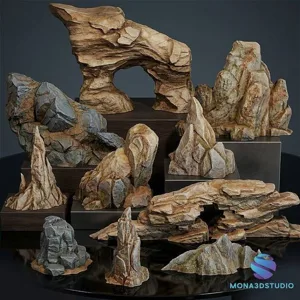 Realistic Rock Set for Miniatures | 10 STL Models (Small, Medium, Large)