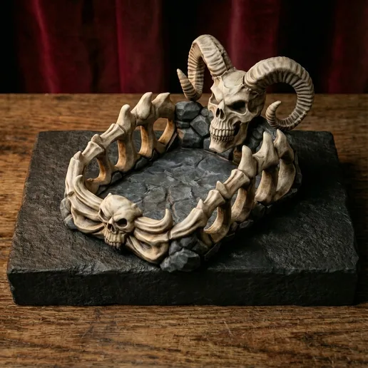 Demon Skull Dice Tray - Underdark Crypt Polyhedral Rolling Pool STL