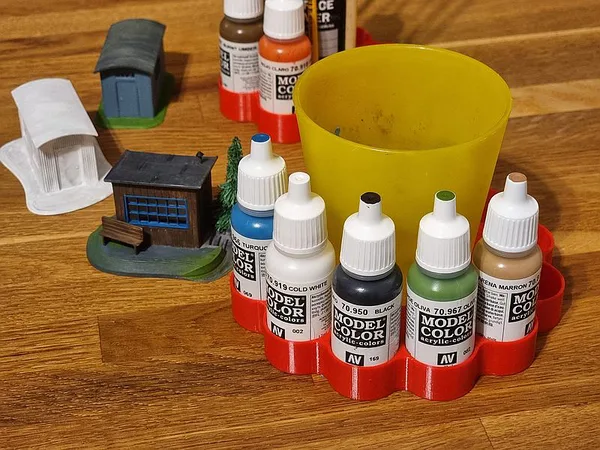 Paint Bottle Organizer with cup holder Vallejo, Army Painter 17ml