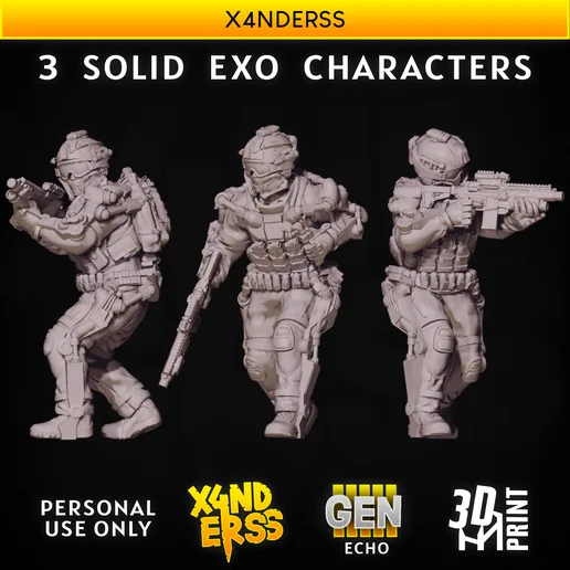X4NDERSS Elysium EXO Suit Soldiers (Gen5 ECHO) - 1/35 38mm 1/48 32mm 1/56 28mm Scale Diorama Bolt Rifle Tabletop Gaming Action Squad Army Unit 3D Print Model Miniatures Solid Full Character