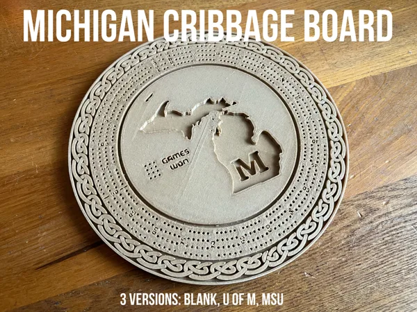 Michigan Cribbage Board (Blank, UofM, and MSU versions)