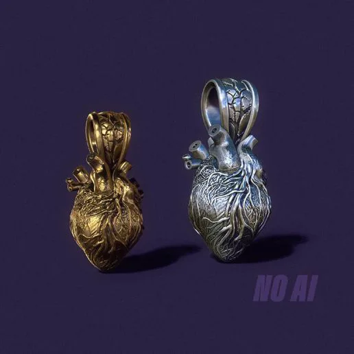 Anatomical Human Heart Pendant — 3D Printable Jewelry Model for Silver & Gold Casting (No AI)