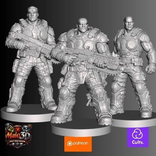 ⚙️ Gears of War Collection – 3 STL Miniatures + Zombicide V2 Character Cards