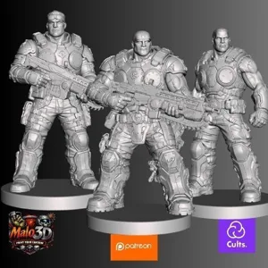 ⚙️ Gears of War Collection – 3 STL Miniatures + Zombicide V2 Character Cards