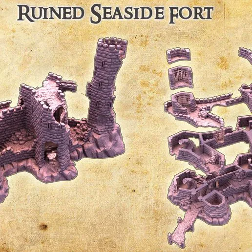 Ruined Seaside Fort 28 mm Tabletop Terrain