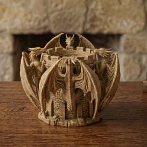 Dragon Castle Bowl STL – Sculpted Fantasy Castle with Surrounding Dragons