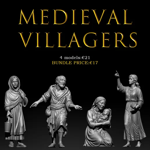 Medieval Villagers – Life & Daily Scenes | 4 Figure Bundle