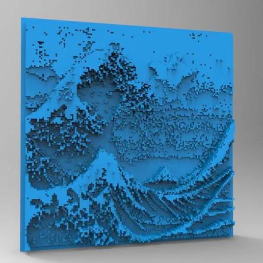 Minecraft 3DPrinting Art Tile - The Great Wave Off Kanagawa -