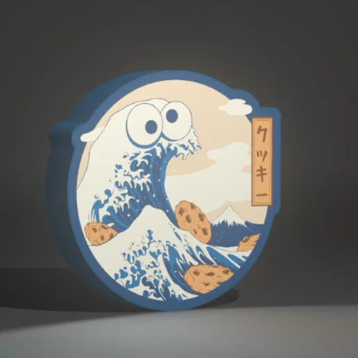 Cookie Monster Sesame Street The Great Wave of Kanagawa lightbox / el monstruo de las galletas la gran ola de kanagawa barrio sésamo light box