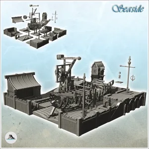 Medieval wooden shipyard with boat hull and crane (14) - Pirate Jungle Island Beach Piracy Caribbean Medieval Skull Renaissance