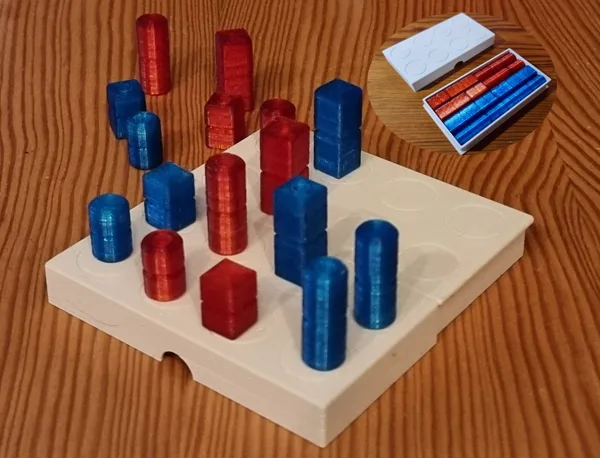 Quarto game with box, pocket size, customizable (FreeCAD)