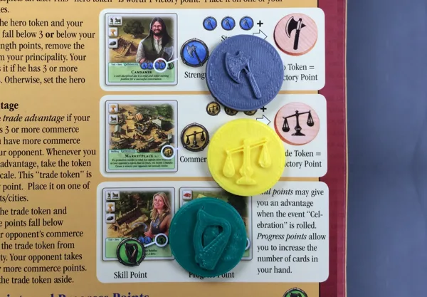 Rivals for Catan game tokens - Strength, Trade and Skill